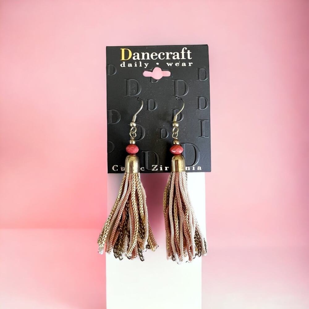 Danecraft pink gold tassel dangle earrings NWT